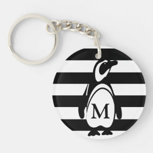 Pinguin Schwarz-Weiß-Streifen-Monogramm Schlüsselanhänger