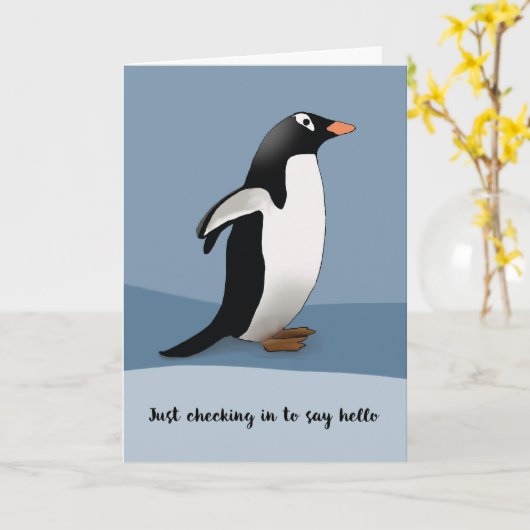 Pinguin sendet warmes Denken Sie an Sie Grüße Karte (Gelbe Blume)