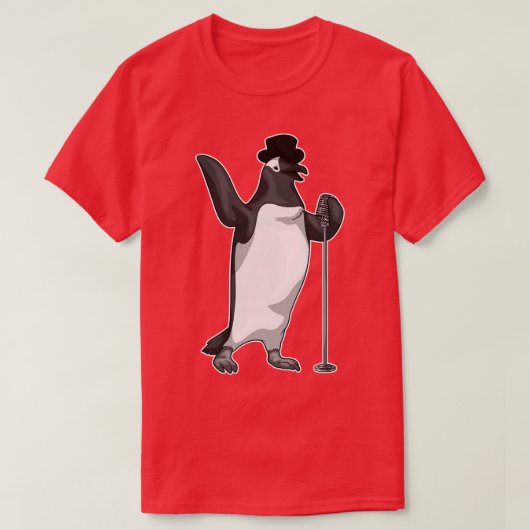 Pinguin Singer Microphone Music T-Shirt (Design vorne)