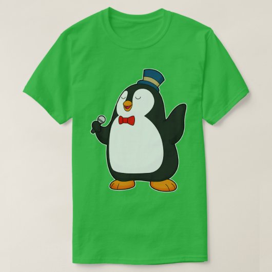 Pinguin Singer Mikrofon T-Shirt (Design vorne)
