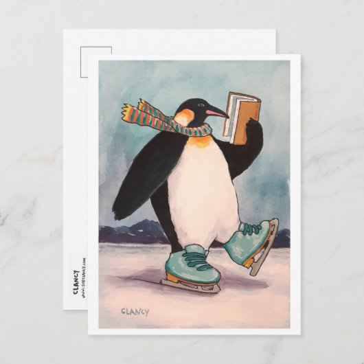 Pinguin Skater Postcard Postkarte (Vorne/Hinten)