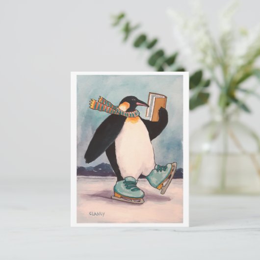 Pinguin Skater Postcard Postkarte (Stehend Vorderseite)