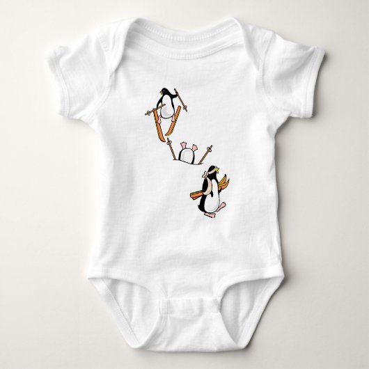 Pinguin-Ski-Abenteuer Baby Strampler (Vorderseite)