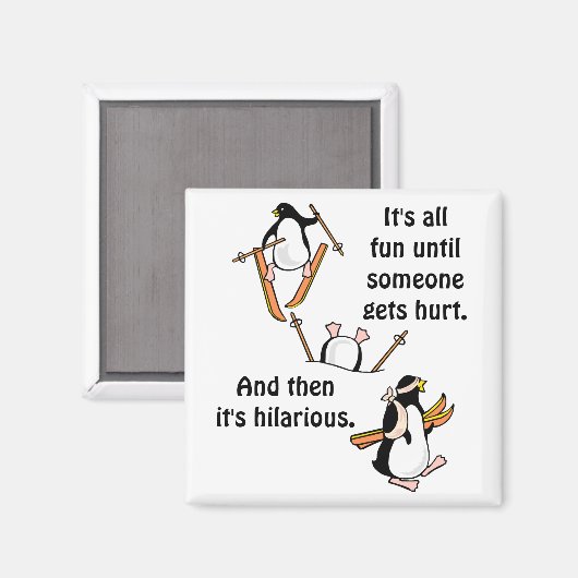 Pinguin Ski Adventure Magnet (Vorderseite/Rückseite)