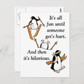 Pinguin Ski Adventure Postkarte (Vorne/Hinten)