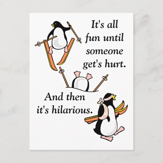 Pinguin Ski Adventure Postkarte (Vorderseite)