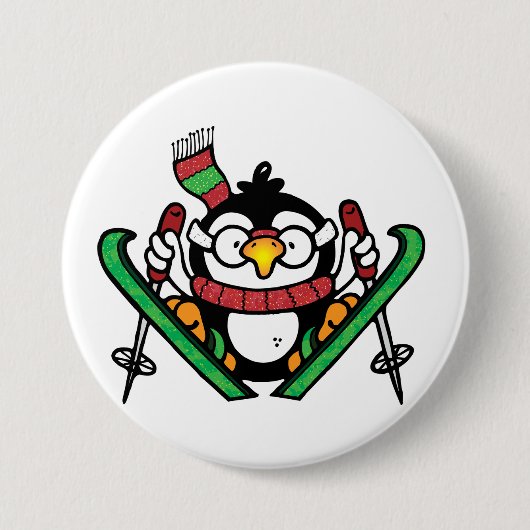 Pinguin Ski Jumping Button (Vorderseite)