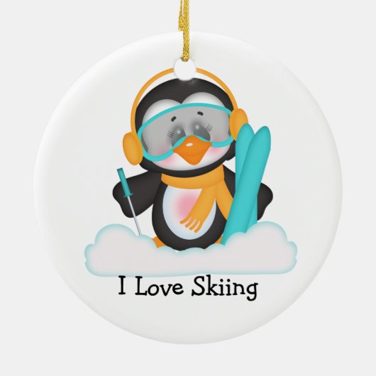 Pinguin-Skifahren Keramikornament (Hinten)