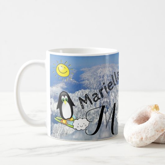 Pinguin Skifahren Sonne Tasse (Mit Donut)