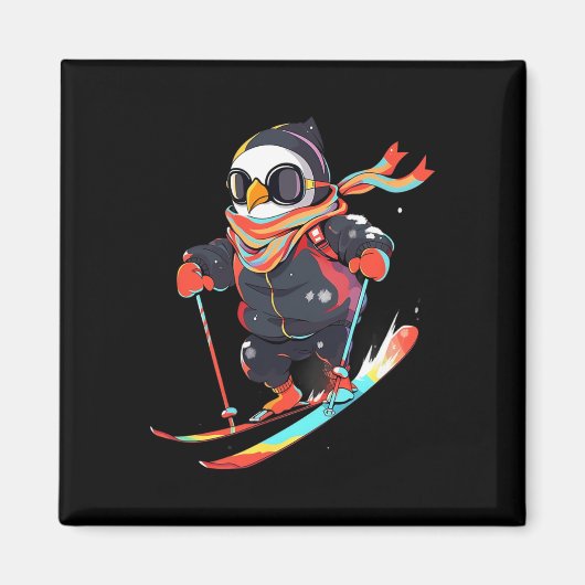Pinguin Skifahrer Ski Winter Schnee Magnet (Vorne)