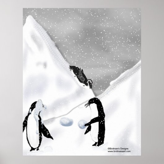 Pinguin Snowball Fight Print Poster (Vorne)