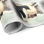 Pinguin Snowball Fight Wrapping Paper Geschenkpapier (Rolleneckpunkt)
