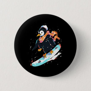 Pinguin Snowboard Snowboard Snowboarder Winter Button