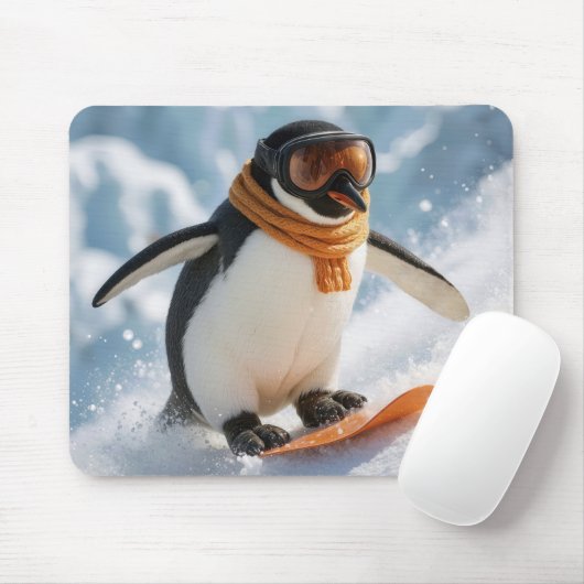 Pinguin Snowboarden bergab Mousepad (Mit Mouse)