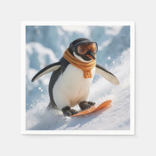 Pinguin Snowboarden bergab Serviette (Vorderseite)