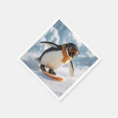 Pinguin Snowboarden bergab Serviette (Ecke)