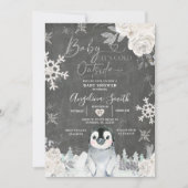 Pinguin Snowflake Floral Baby Showdusche Einladung (Vorderseite)