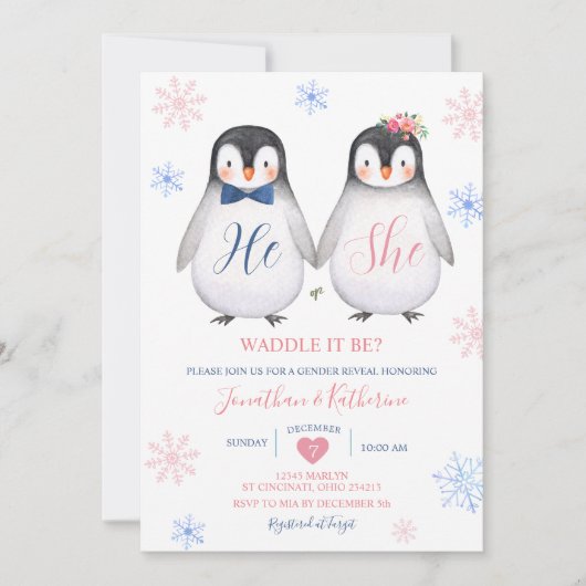 Pinguin Snowflake, wenn er oder sie Geschlecht off Einladung (Vorderseite)