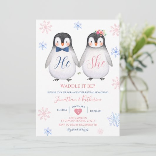 Pinguin Snowflake, wenn er oder sie Geschlecht off Einladung (Stehend Vorderseite)