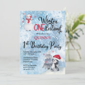 Pinguin | Snowman Winter ONEderland 1. Geburtstag Einladung (Stehend Vorderseite)