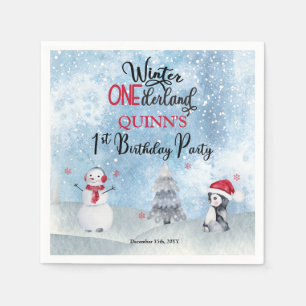 Pinguin Snowman Winter ONEderland 1. Geburtstag Serviette