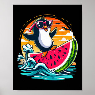 Pinguin Sonnentage Wassermelone Surfen Sommer Sonn Poster