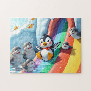 Pinguin spielt auf einer Rutsche Puzzle