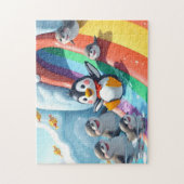 Pinguin spielt auf einer Rutsche Puzzle (Vertikal)