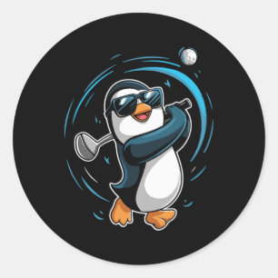 Pinguin spielt Golf Sport Tier Süßer Pinguin Golf Runder Aufkleber