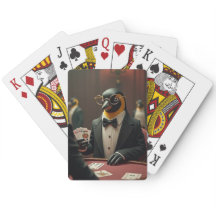Pinguin spielt Poker und spielt Karten