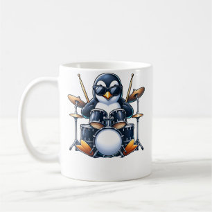 Pinguin spielt Schlagzeug Rockband Musiker Lustig Kaffeetasse
