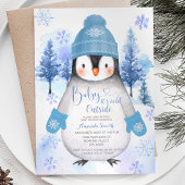 Pinguin Strickhut Schneeflocken Silver Blue Einladung