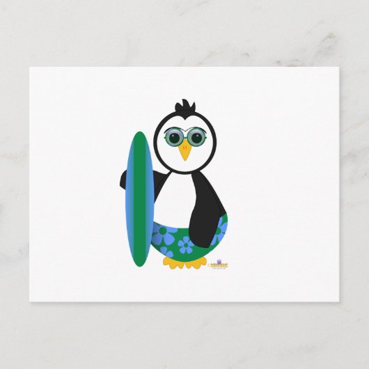 Pinguin-Surfbrett mit Sonnenbrille Postkarte (Vorderseite)