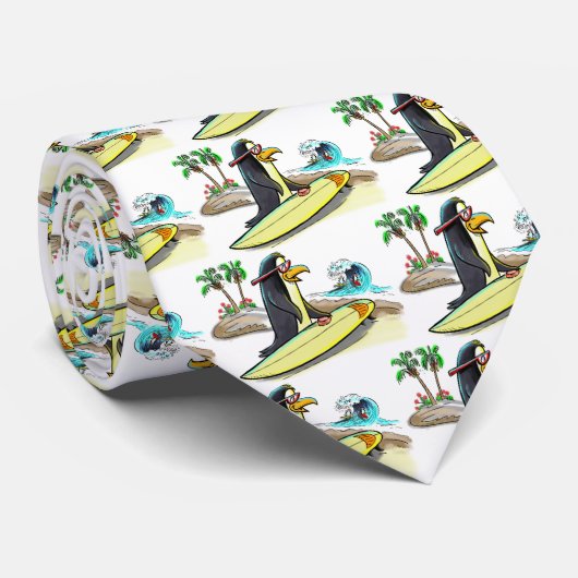 Pinguin-Surfer Krawatte (Gerollt)