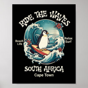Pinguin surft Wellen Südafrika Cape Cod Surft  Poster