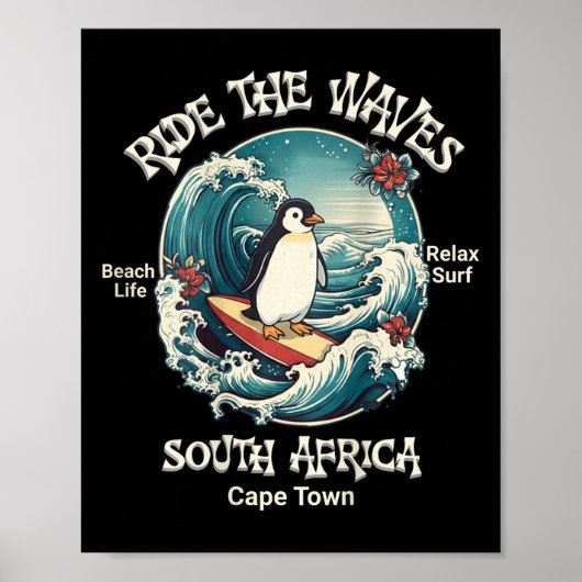 Pinguin surft Wellen Südafrika Cape Cod Surft Poster (Vorne)