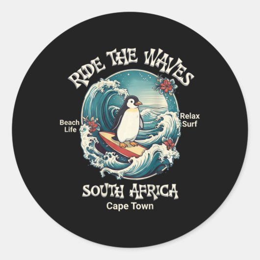 Pinguin surft Wellen Südafrika Cape Cod Surft Runder Aufkleber (Vorderseite)