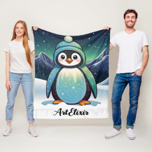 Pinguin süß Kawaii Sternenhintergrund Druck Fleecedecke