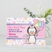 Pinguin-Süsse - Mädchen zum ersten Geburtstag Einladung (Stehend Vorderseite)
