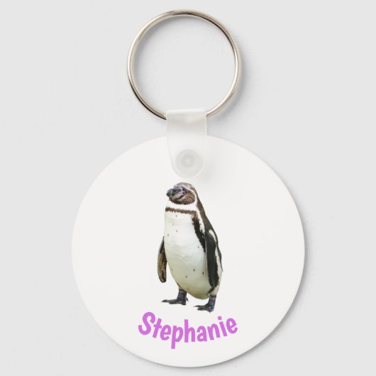 Pinguin Süße Tier Foto Personalisiert Name Keycha Schlüsselanhänger (Rückseite)