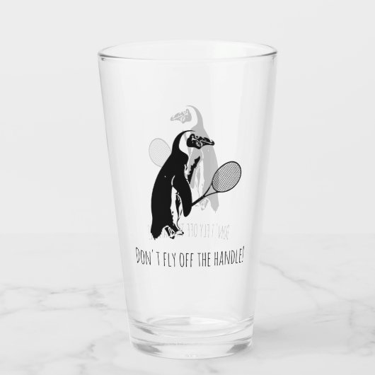 Pinguin Tennis Player mit Text Glas (Rückseite)