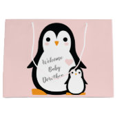 Pinguin Theme Baby Dusche Niedlich Große Geschenktüte (Vorderseite)