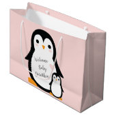 Pinguin Theme Baby Dusche Niedlich Große Geschenktüte (Vorderseite Schrägansicht)