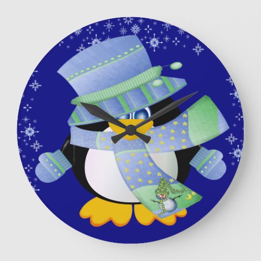 Pinguin Time Wall Clock Große Wanduhr (Vorderseite)