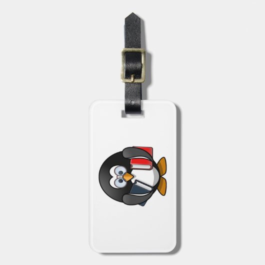 Pinguin-tragende Bücher Gepäckanhänger (Vorderseite vertikal)