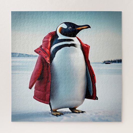 Pinguin trägt ein rotes Coat Puzzle (Vertikal)