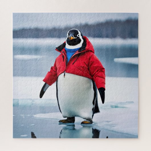 Pinguin trägt ein rotes Coat Puzzle (Vertikal)