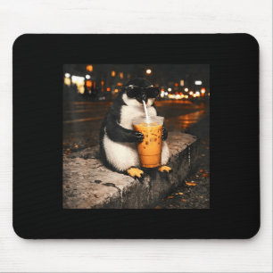 Pinguin trinkt eisgekühlten Kaffee lustiges Tier M Mousepad