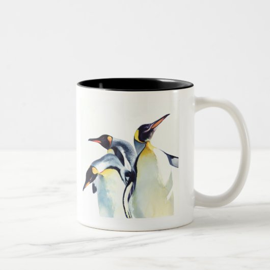 "Pinguin-Trio-" Tier-Aquarell-Kunst Zweifarbige Tasse (Rechts)