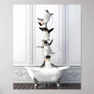 Pinguin-Turner im Bad – Lustige Badezimmer-Deko Poster
